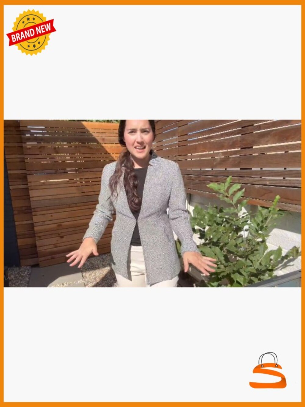 Herringbone Tweed Blazer Jacket - Fully Lined Open Front Work Office Coat with - Picture 7 of 7